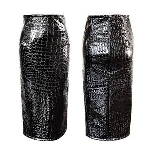 Handmade Black Croc Embossed Stretch Vinyl Pencil Skirt